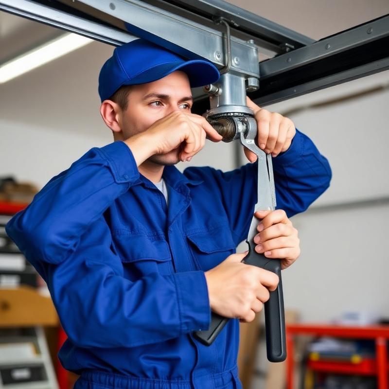 Expert technician repairing garage door